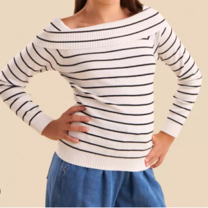 striped wide shoulder cut t-shirt