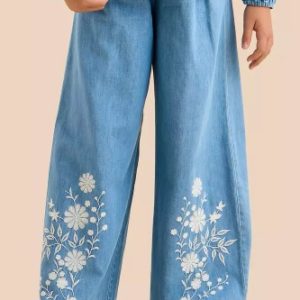 denim jeans with floral patterns for women