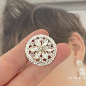 Crystal Flower Round Brooch
